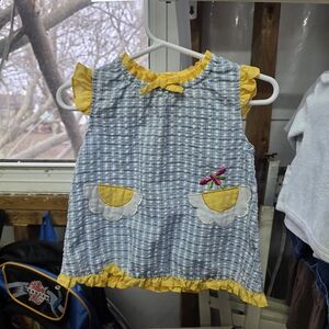 Sears Blue Checked Dress with Yellow Trim and Flower Pockets